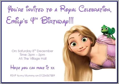 Personalised Photo Paper Card Party Invites Invitations DISNEY TANGLED RAPUNZEL • £2.49
