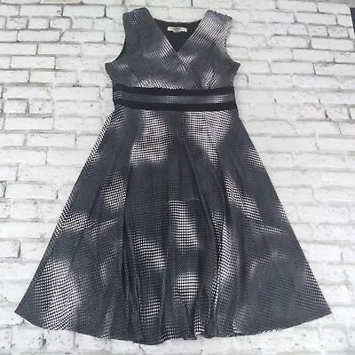 AA Studio AA Dress Womens 12 Black White Geometric Sleeveless V Neck Swing • $19.98