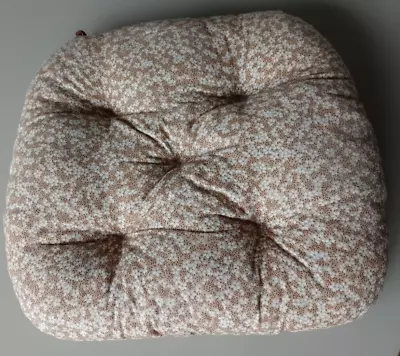 Vintage Home Made Tie-On Chair Cushion Pad Brown Floral 39 X 39 Cm • £6.99