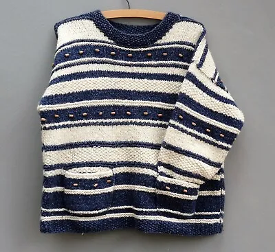 £35.50 • Buy Pachamama Handknit Striped Blue And White Jumper