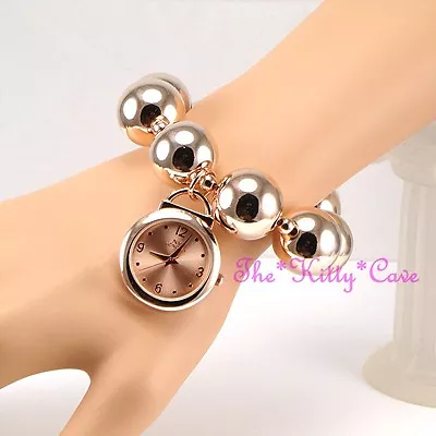 £24.99 • Buy Designer Rose Gold Plated Big Chunky Ball Beads Boho Cuff Bracelet Charm Watch