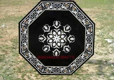 3' Black Marble Dining Coffee Corner Center Table Top Inlay Antique Mosaic D33 • $1593.15