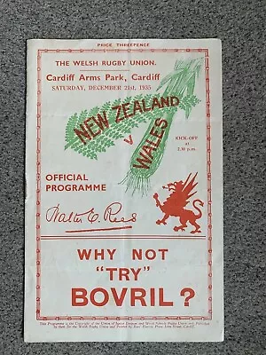 Wales V New Zealand Rugby Union Programme 21st December 1935 At Cardiff Rare • £170