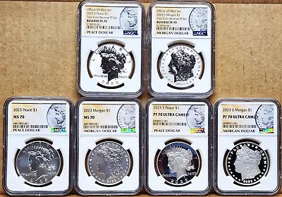 6 Coin Set 2023 Morgan And Peace Silver Dollars Ngc Ms Pf Rp 70 • $945.25