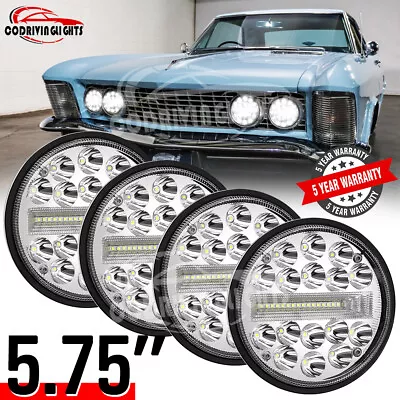 4PCS 5 3/4  5.75 Inch Round LED Headlights Halo DRL For Buick Riviera 1963-1974 • $88.99