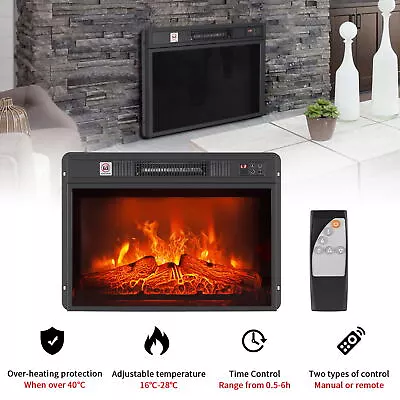 1400W 23  Electric Fireplace With Log Flame Effect Embedded Insert Heater Timer • $90.90