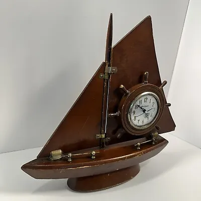 Vintage Windsor Wood Sailing Ship Boat Mantel Clock Tested Working 16 Inches • $179