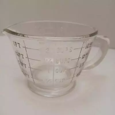 Vintage Glass 2 Cup Measuring Cup With Spout Embossed Mixing Pitcher D Handle • $14.95