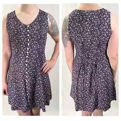 90s Fashion Bug Petite Purple Floral Button Down Tank Mini Dress Size 6 P • $32