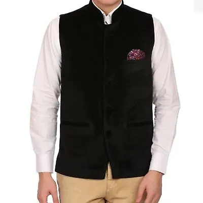 WINTAGE Velvet Vest Waistcoat Mens Sz 36 Grandad Collar Party Nehru Jacket • $47.99