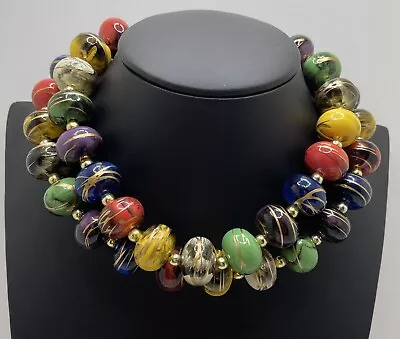 Vintage Chunky Multicolor Squished Oval Beaded Fashion Necklace 30  Unmarked • $9.99