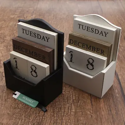 £14.33 • Buy Wooden Shabby Chic Design Perpetual Calendar Rotating Blocks Date Month Day UK