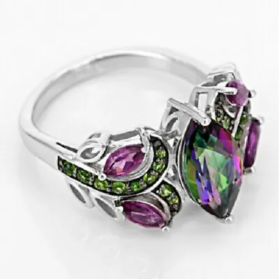 925 Sterling Silver Rainbow Mystical Fire Topaz Wedding Engagement Ring Size 7.5 • $15.74