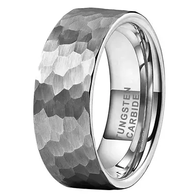 Tungsten Carbide Men Wedding Ring Hammered Band Faceted Scratch Resistant • $15.29