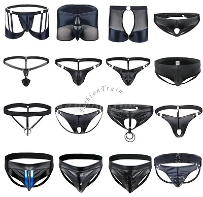 £4.74 • Buy Sexy Mens Faux Leather Thongs Wet Look Bikini G-string Briefs Clubwear Underwear