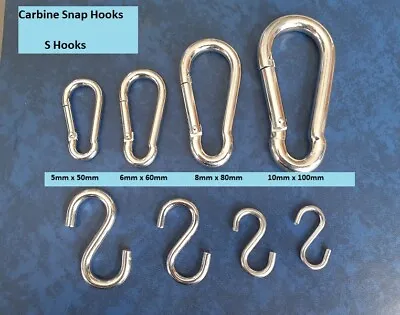 Snap Hook Clips - Spring Loaded - Carabiner / Carbine - S Hooks - Choose Size • £15.60