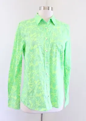 J Crew Green Tropical Floral Print Neon Boy Shirt Button Down Blouse Size 6 • $24.99