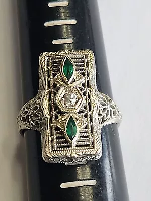 Antique 14kt  Emerald And Diamond Ring • $225