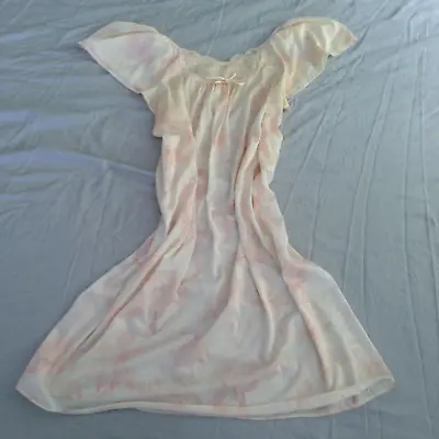 $28 • Buy Val Mode Women’s Nightgown Floral Pink Peach Cream Sz XL/1X Vintage VTG Lace Bow