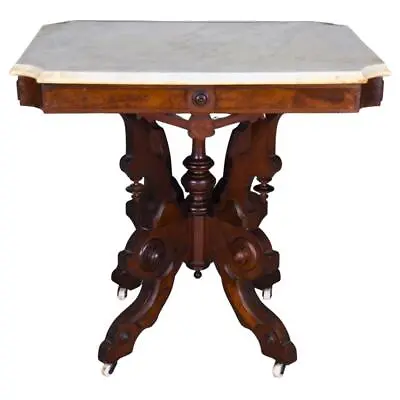 Antique Heavily Carved Oversize Marble Top Parlor Stand #21722 • $785