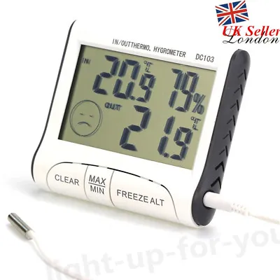 £5.98 • Buy Digital Probe Temperature Humidity Thermometer Indoor Outdoor ℃/℉ Hygrometer UK