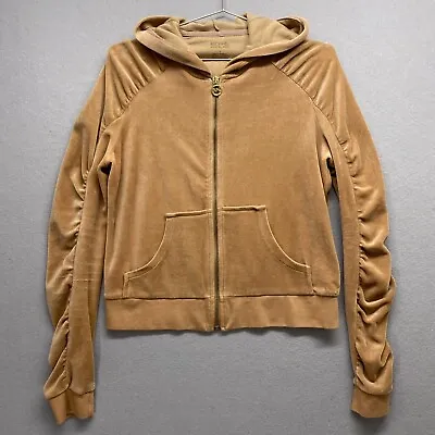 Michael Kors Velour Jacket Womens Small Brown Tan Zip Up Hooded • $21.59