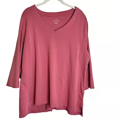 J Jill Womens Pima V-Neck Top XL Pink 3/4 Length Sleeve Large Stain • $6.98