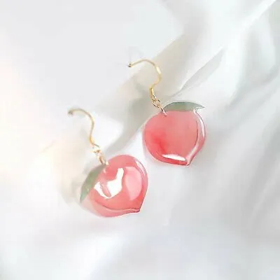 Women Pink Peach Fruit Acrylic Resin Earrings Hook Dangle Drop Fashion Jewelry • $1.96