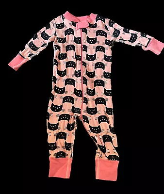 Hanna Andersson Long Pink Black Kitty Cat Pajama Halloween 70cm 70 9 12 One • $19.99