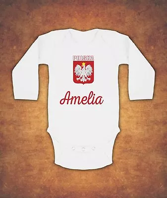 Personalised Polska Poland World Kibic Kids Euro  Bodysuit Long Sleeve • £8.99