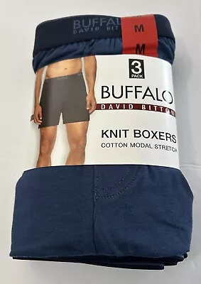 Men's David Bitton Buffalo Knit Boxers. 3 Pack Stretch Size Medium 32-34 Blue • $23.97