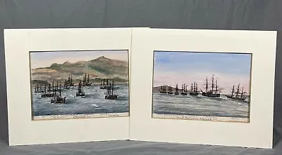 Naval Maritime Watercolour Paintings French Fleet Entering Villefranche JSM 188 • £380