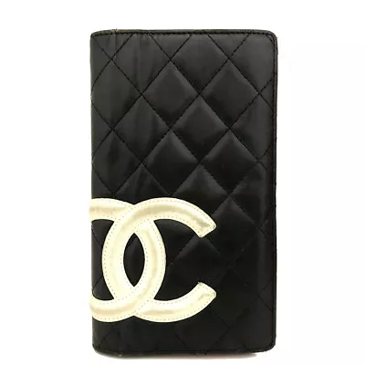 CHANEL Combon Black Lambskin Long Bifold Wallet/5X0282 • £82.40