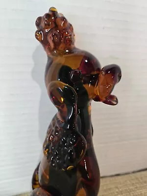 Vintage Murano Amber & Green Glass Curly Haired Poodle Figurine • $35