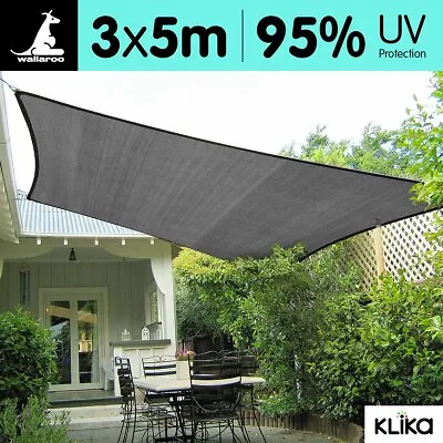 $69 • Buy Wallaroo 3m X 5m Outdoor Sun Shade Sail Canopy - Grey Cloth Rectangle Sailcloth 