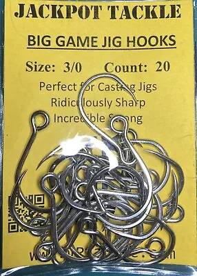 Single Inline Big Game Jig Lure Hooks - 1/0 2/0 3/0 X 20 Per Pack - Fishing Hook • $6.59