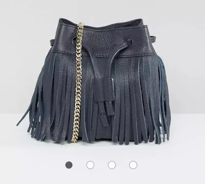 £18 • Buy Whistles Mini Sidney Cerise Navy Blue Leather Fringe Bag, Good Condition