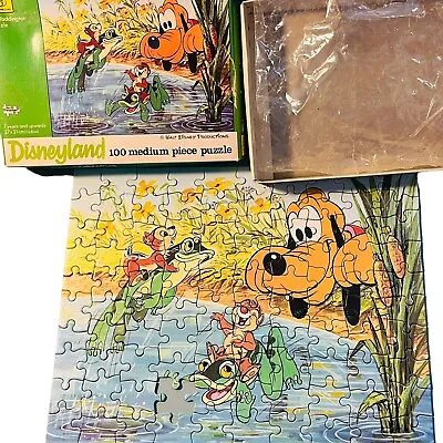 Vtg 100 Pc WDP Disneyland Pluto Chip Dale Frog Pond Puzzle Waddingtons England • $14.97