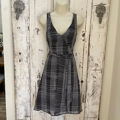 A New Day Size XS Woman's Black White Plaid Sleeveless Belted Career Party Dress • £19.27