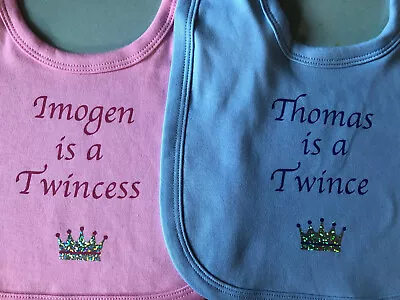 Personalised Bibs For Twins Girls/boys Baby Princess/prince Newborn Shower Gift • £5.99