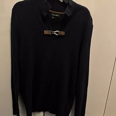 MASSIMO DUTTI Men Cotton Cashmere Jumper Pullover Sweater Size Small Navy Blue • £27.99