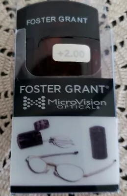 Foster Grant~Folding Micro Vision Reading Glasses~Gold Frame~ +2.00 Strength~G1 • $24