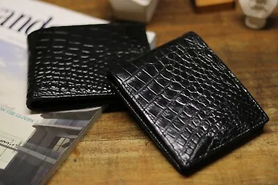 New Black Genuine Leather Crocodile Alligator BELLY Skin Men's Bi-fold Wallet • $24.99