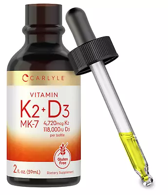 Vitamin D3 K2 MK7 Liquid Drops | 2 Fl Oz | Vegetarian Non-GMO | By Carlyle • $10.49