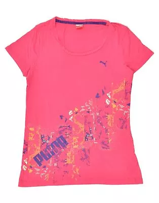 PUMA Womens Graphic T-Shirt Top UK 12 Medium Pink Cotton XO01 • £13.78