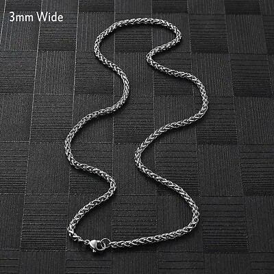 £3.99 • Buy Mens Chain 3 4 5 6 8mm Cuban Link Silver Spiga Womens Necklace Wheat  Steel UK