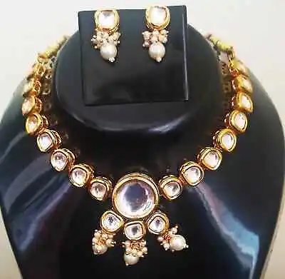 Bollywood Gold Tone Kundan Meenakari Choker Necklace Earrings Designer Jewelry • $34.99