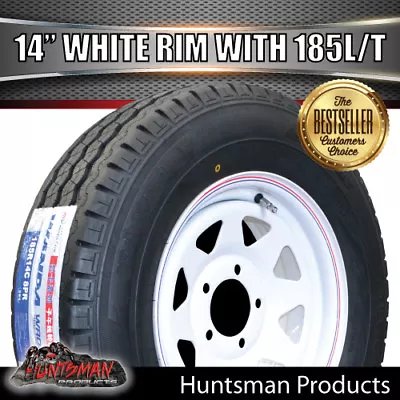 14x6 & 185R14C LT Caravan Trailer HQ White Sunraysia Wheel Rim & Tyre Boat 185 • $120