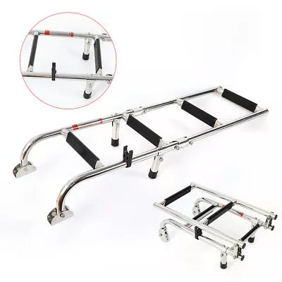 Stainless Steel 3+2 Steps Boat Ladder Telescoping Folding Yacht Folding Ladder • $53.20