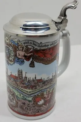Vintage Medieval Munich Porcelain Beer Stein Mug W Pewter Lid #774 ERB Zinn Rare • $19.99